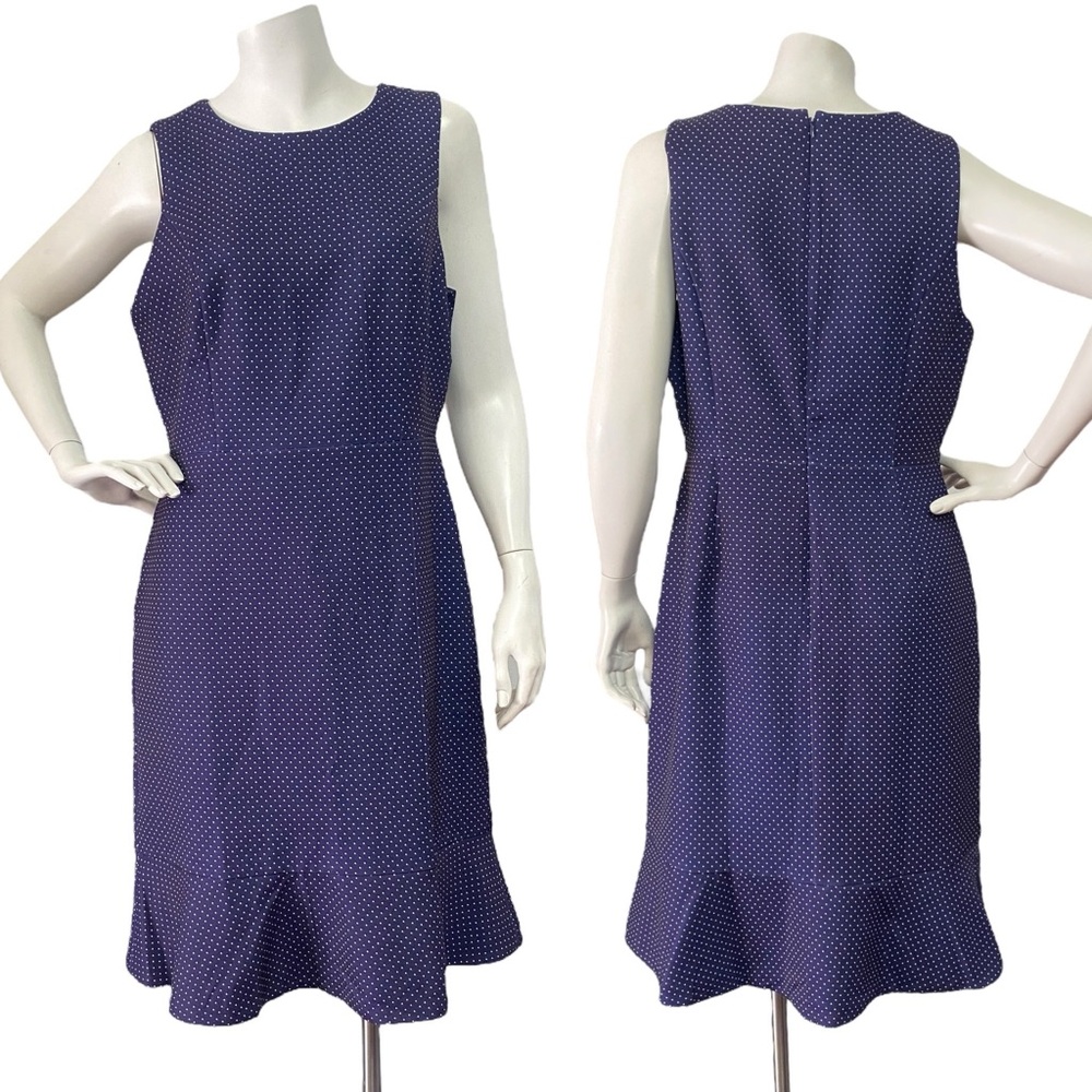 J. Crew Polka Dot MIDI Dress Women's Sz 8 Blue Sleeveless Peplum
